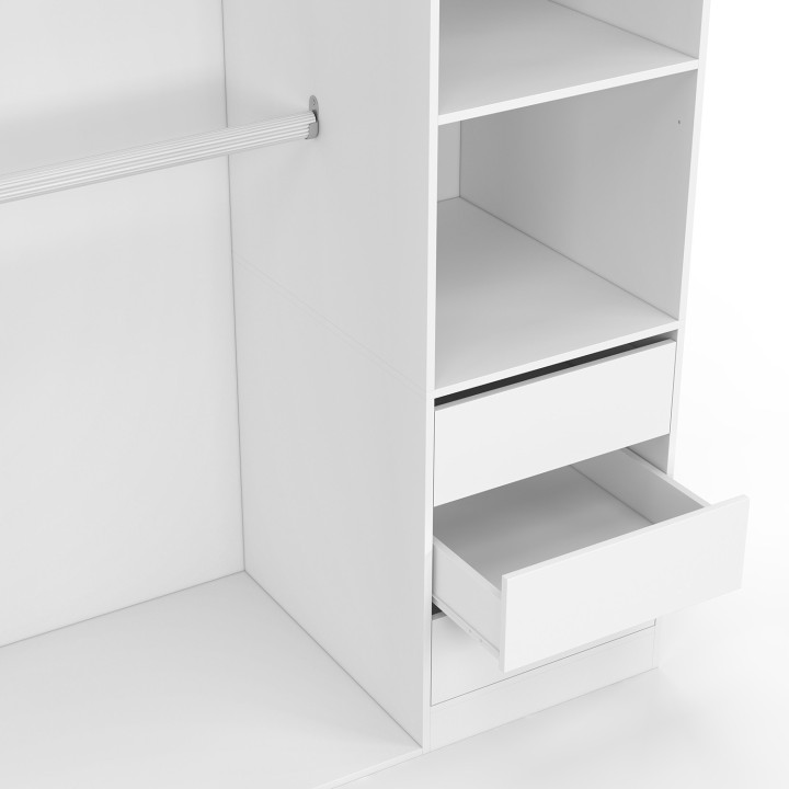 Doppelter begehbarer Kleiderschrank 185 x 55 x 200 cm mit Regalen + doppelter Garderobe + Schubladen weiß - TAYLOR | IdMarket