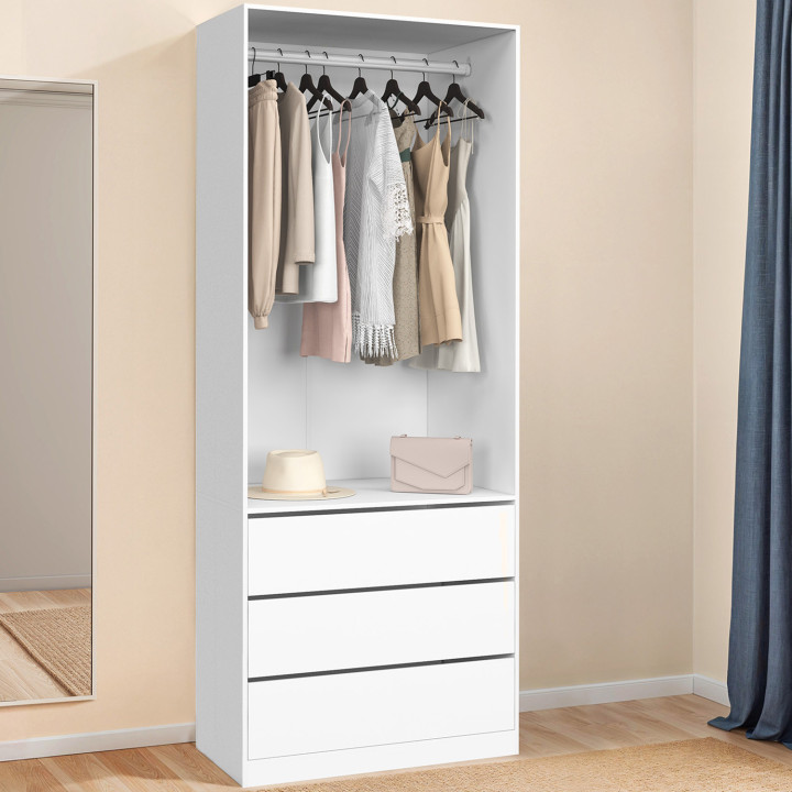 Vestidor TAYLOR 80 x 55 x 200 cm 1 mueble con armario + 3 cajones blancos