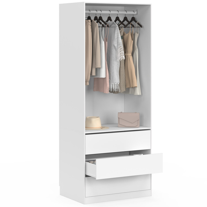 Dressing TAYLOR 80 x 55 x 200 cm 1 module avec penderie + 3 tiroirs blanc