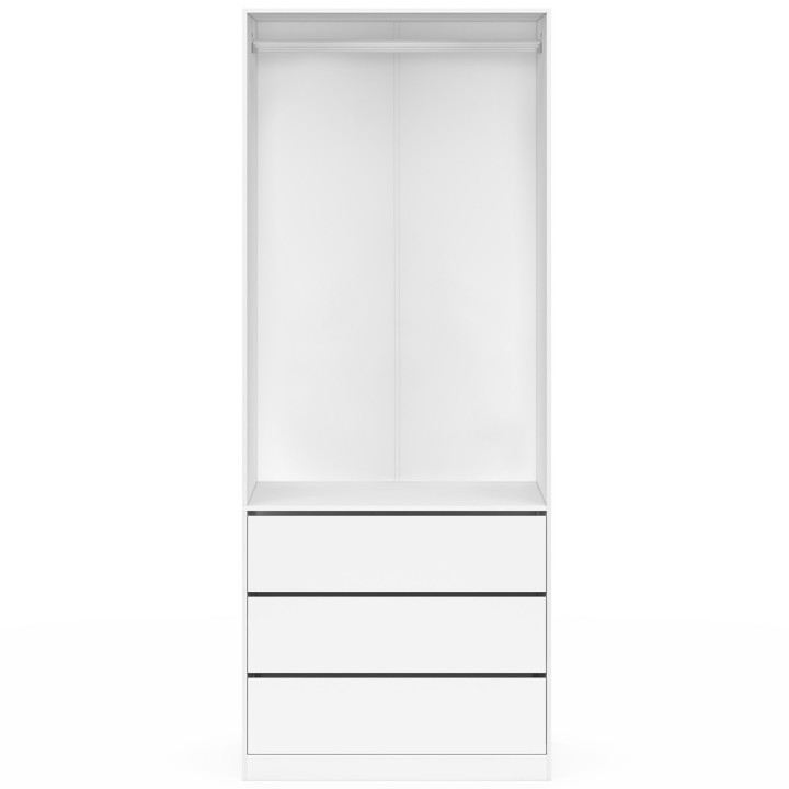 Ankleidezimmer TAYLOR 80 x 55 x 200 cm 1 Modul mit Garderobe + 3 Schubladen weiß