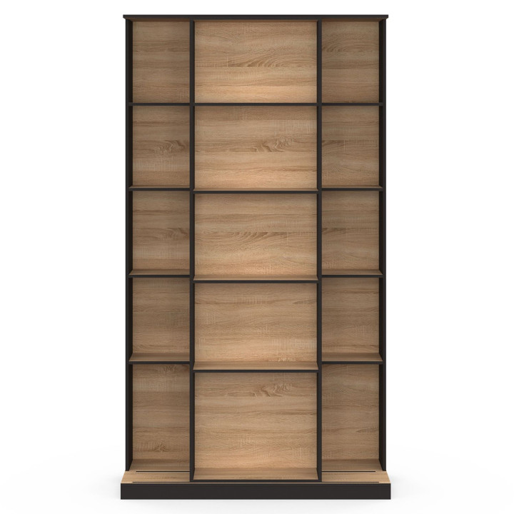 ALPHONSE Libreria scorrevole in legno e nero a 5 livelli e 15 nicchie