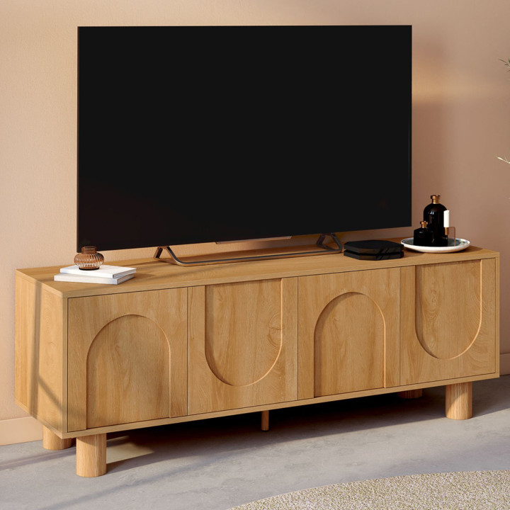 ARCHIE 4-deurs 140 cm TV-element met houteffect in boogdesign