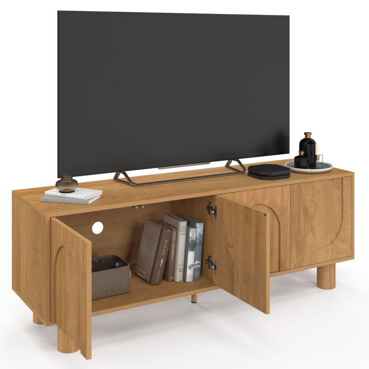 Mueble TV ARCHIE 140 cm con 4 puertas arqueadas efecto madera