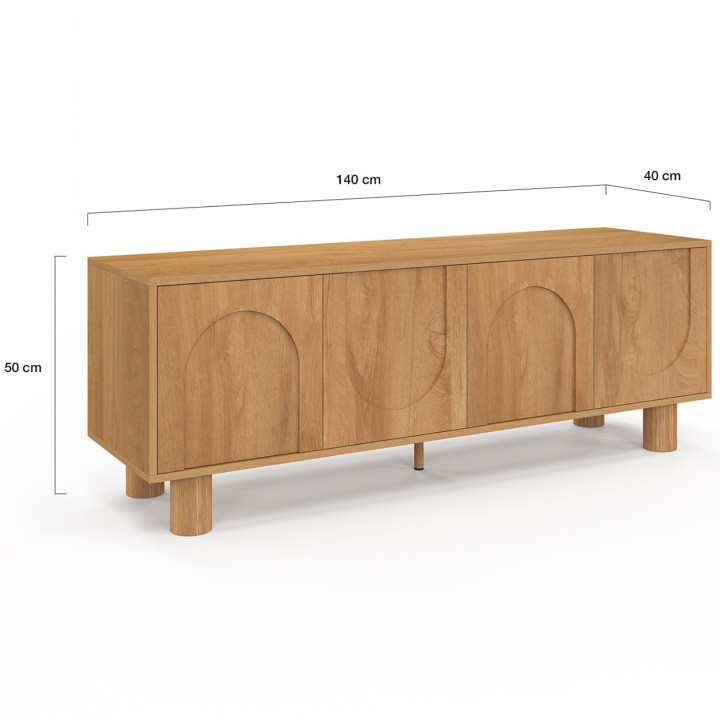 ARCHIE 4-deurs 140 cm TV-element met houteffect in boogdesign