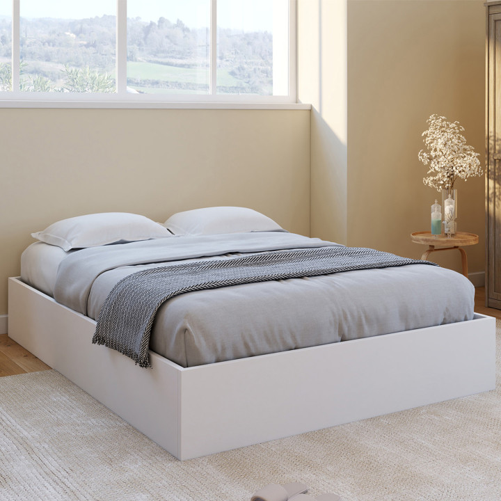 Letto matrimoniale con rete 140x190 cm bianco - SANDSIDE | ID Market