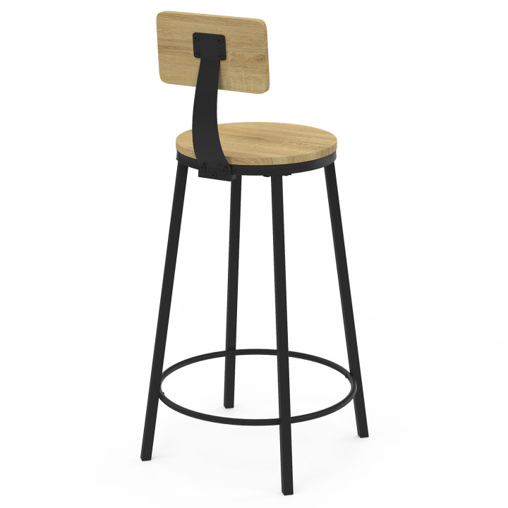 Lot de 4 tabourets de bar DETROIT assise ronde avec dossier design industriel