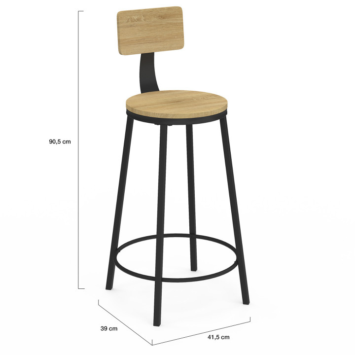 Lot de 4 tabourets de bar DETROIT assise ronde avec dossier design industriel