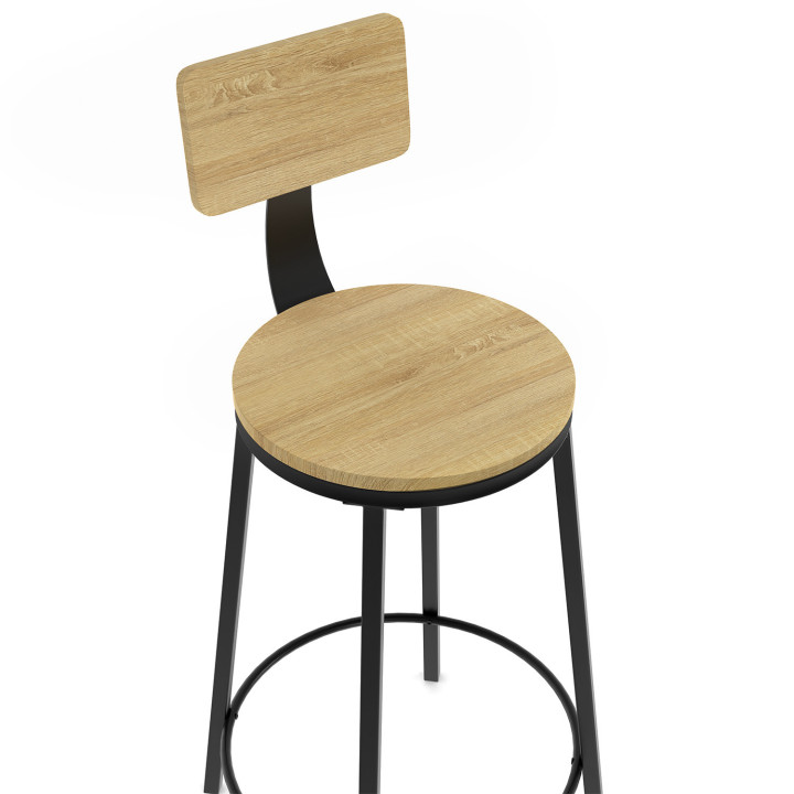 Barhocker mit industrieller Rückenlehne aus Holz und Metall schwarz - DETROIT | ID Market