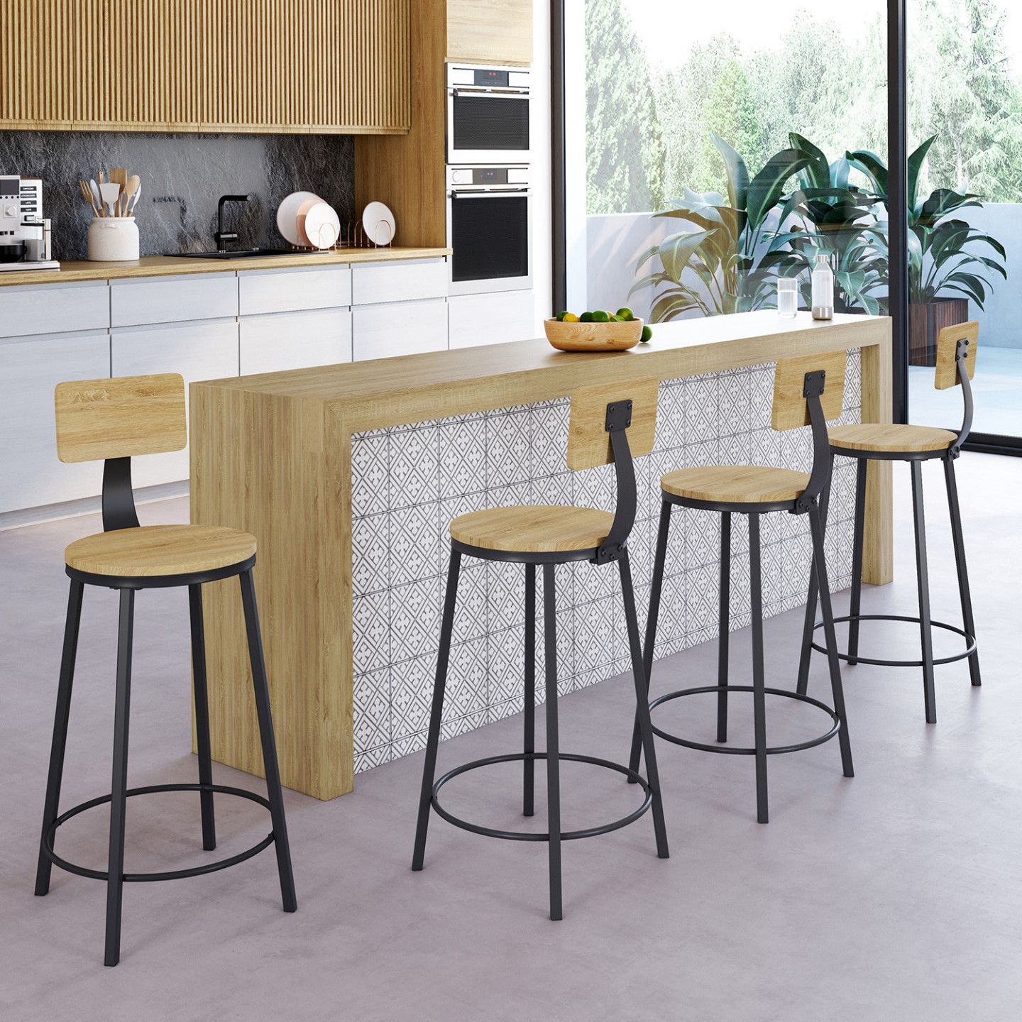 Lot De 6 Tabourets De Bar Detroit Avec Dossier - Design Industriel Pour Cuisine Ou Îlot