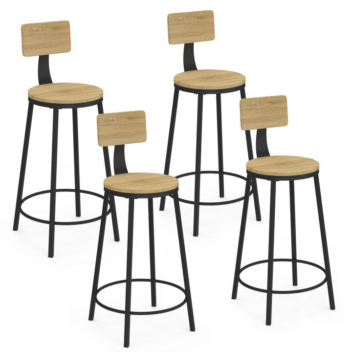 Lot de 4 tabourets de bar DETROIT assise ronde avec dossier design industriel