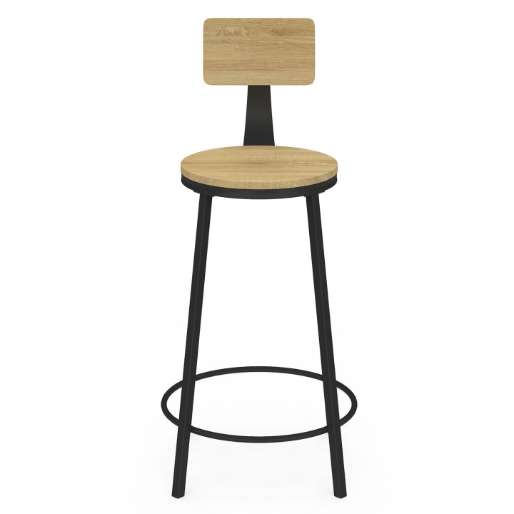 Barhocker mit industrieller Rückenlehne aus Holz und Metall schwarz - DETROIT | ID Market