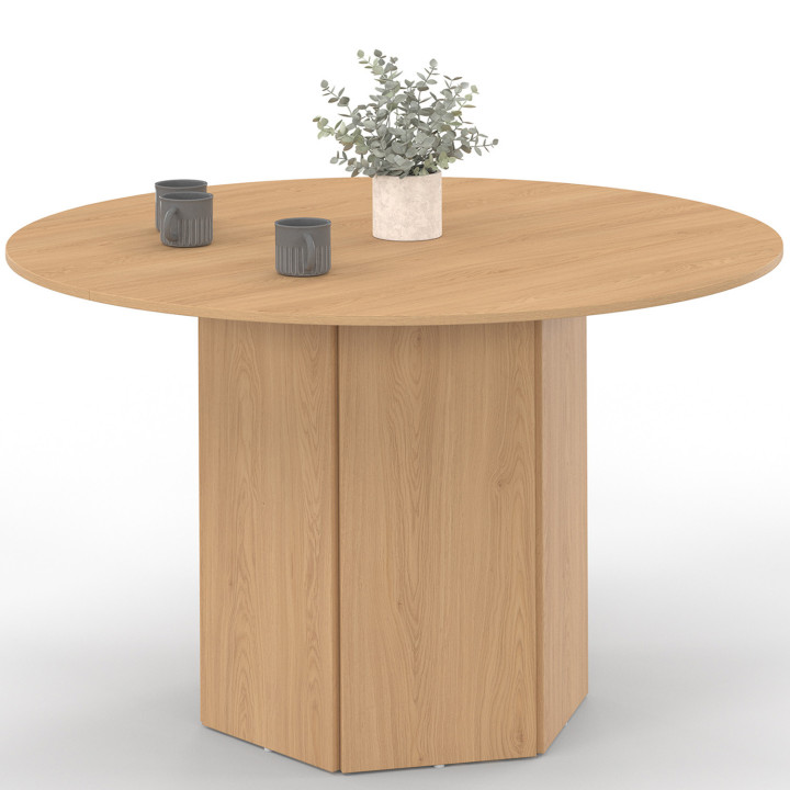 Ronde eettafel 6 personen 110cm zeshoekige poot hout beuk effect - BERTHE | ID Market