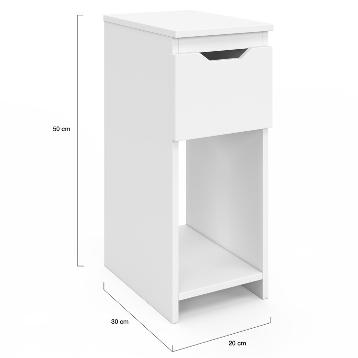 2er-Set schmale Nachttische 1 Schublade mit Nische weiß - ANOUK | IdMarket