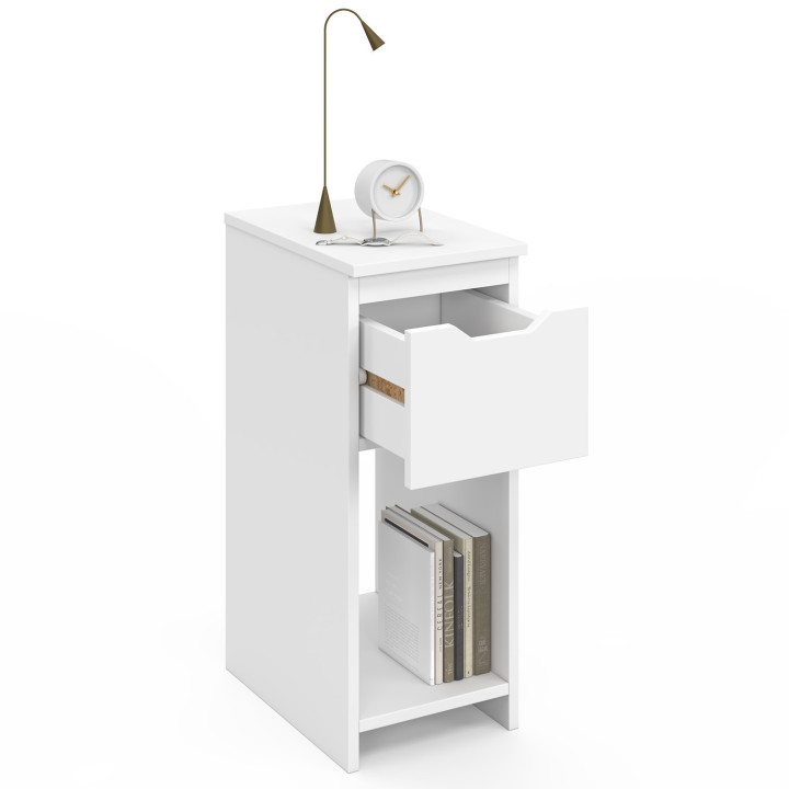 Juego de 2 mesillas de noche, 1 cajón con nicho blanco - ANOUK | IdMarket