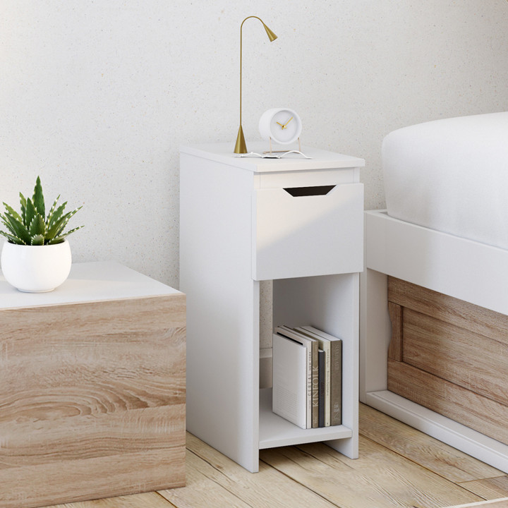 2er-Set schmale Nachttische 1 Schublade mit Nische weiß - ANOUK | IdMarket