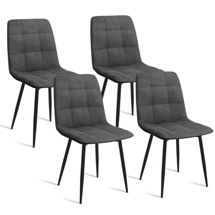 ALIX 110 - 150 cm ronde uitschuifbare eettafel en 4 MILA stoelen in donkergrijs fluweel