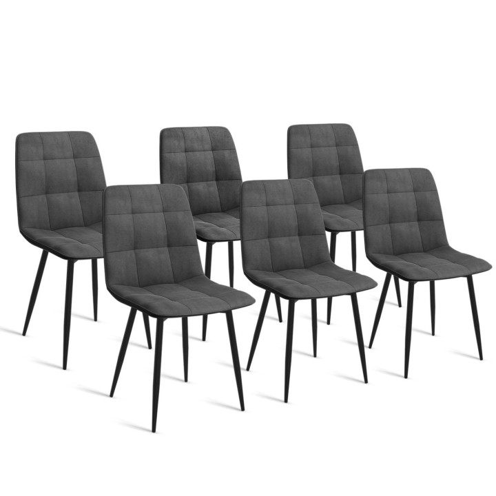 Set rechteckiger Esstisch ALIX 160 cm aus Holz und Schwarz und 6 Stühle MILA aus dunkelgrauem Samt