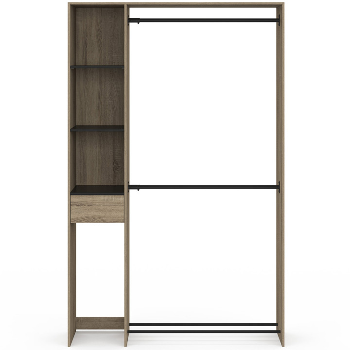 Armadio doppio MIRTY L. 110 cm con ripiani + cassetto + scarpiera, faggio e nero
