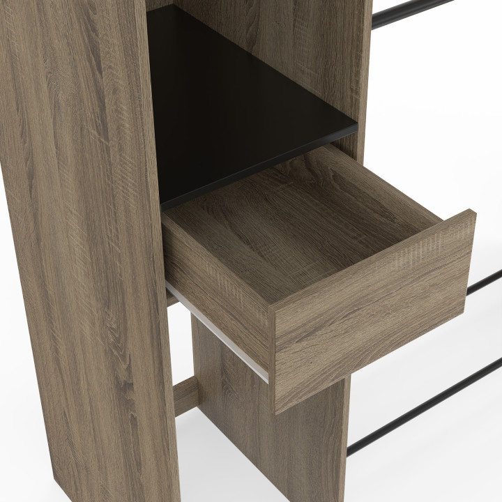 Doppelgarderobe B. 110 cm MIRTY mit Regalen + Schublade + Schuhablage Buche und schwarz