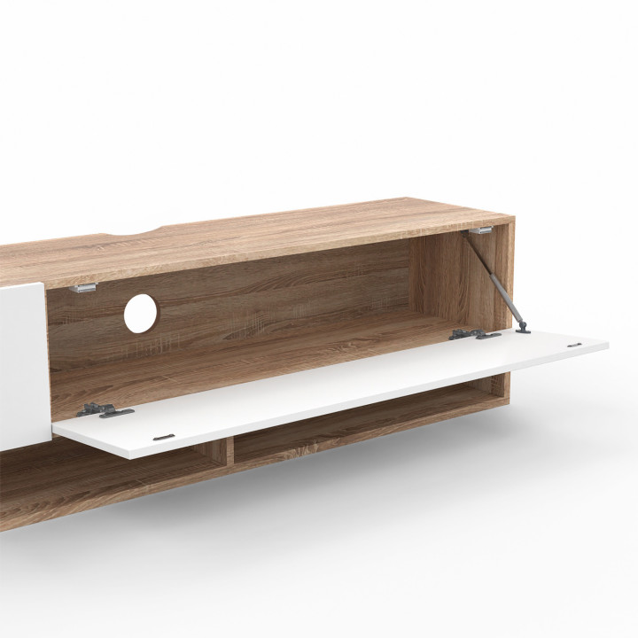 Mueble TV suspendido blanco y madera con estantes de 180 cm - ELIO | ID Market