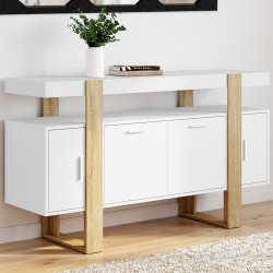 140 cm dressoir met 4 witte en houten deuren - PHOENIX | ID Market