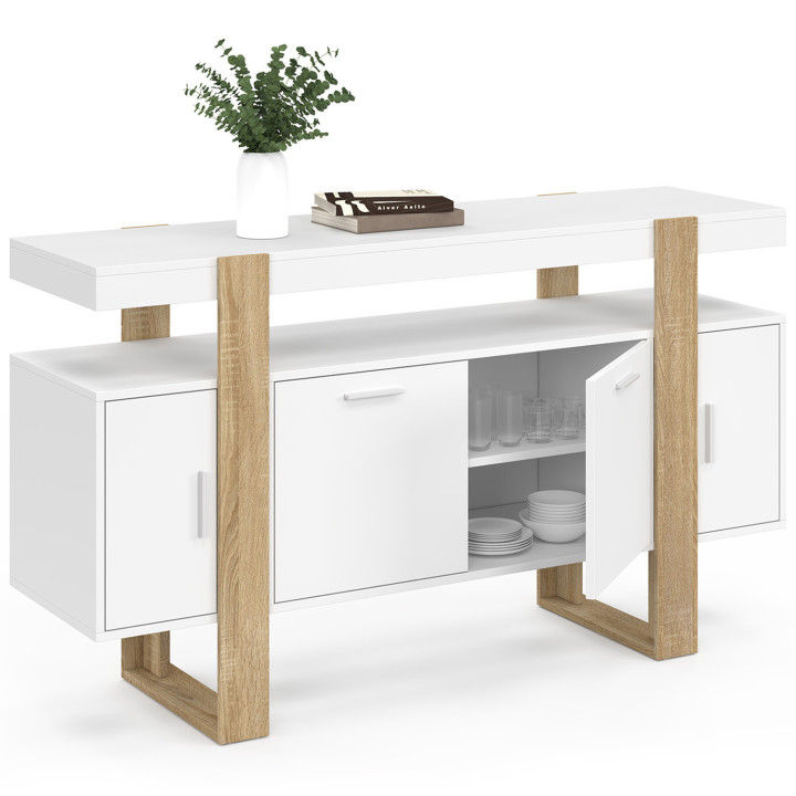 Buffet 140 cm PHOENIX 4 portes blanc et bois