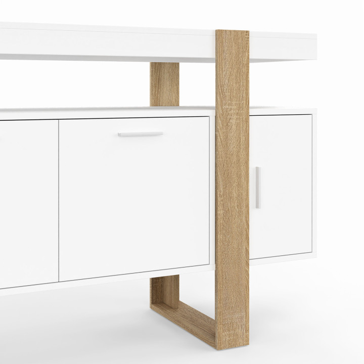 Aparador 140 cm con 4 puertas blanco y madera - PHOENIX | ID Market