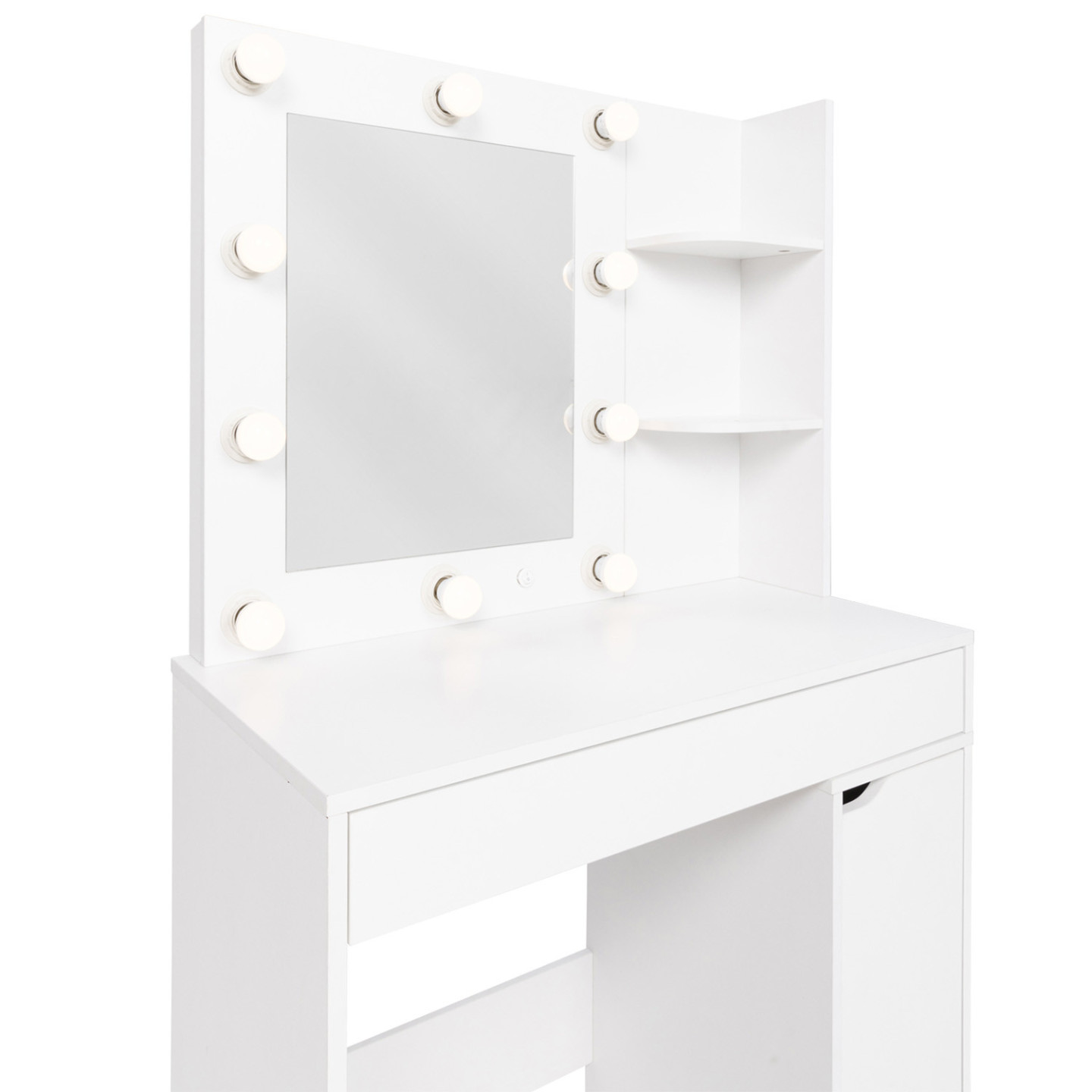 Coiffeuse Avec Miroir LED - 4 Tiroirs + 3 étagères - Blanc - Dimensions 80x40x137 Cm