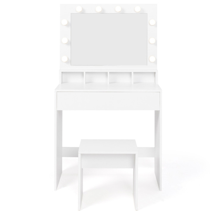 Tocador con espejo LED y taburete blanco - ZELIA | ID Market