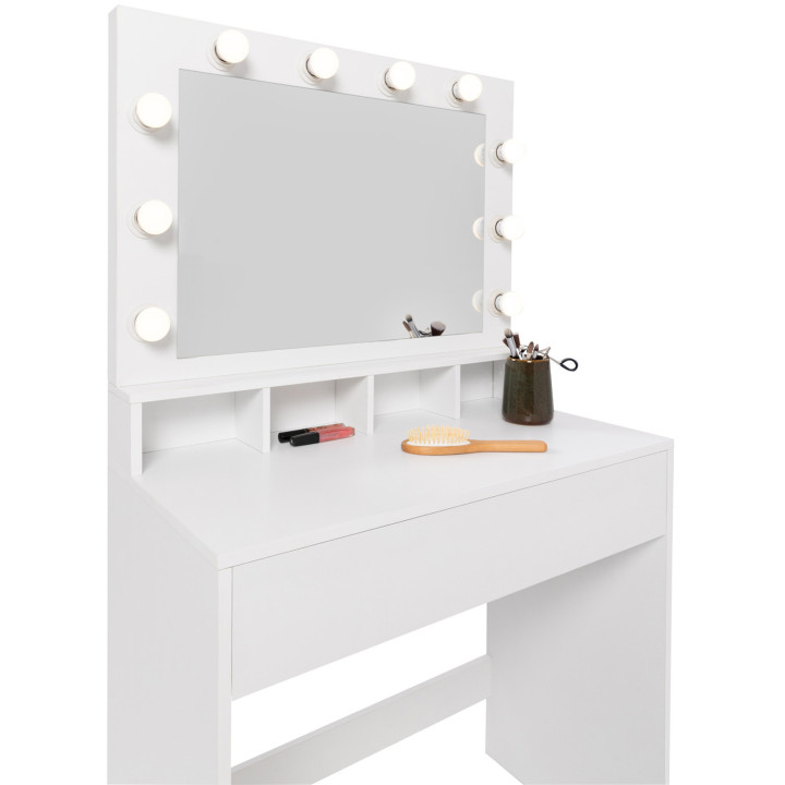 Tocador con espejo LED y taburete blanco - ZELIA | ID Market