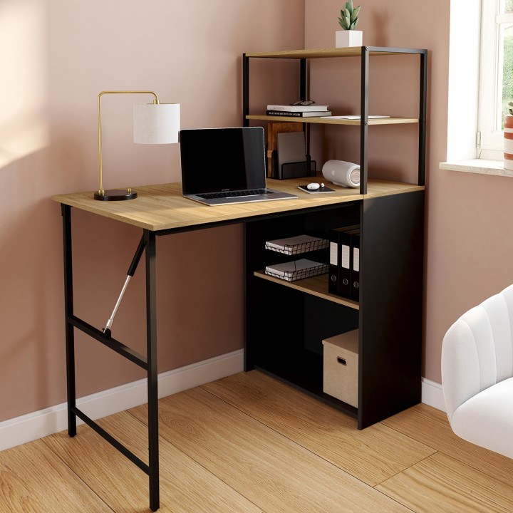 Escritorio librería plegable con tablero de haya y negro - RAY | IdMarket