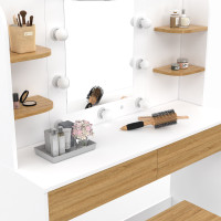 ID MARKET Coiffeuse ZELIA miroir rabattable avec 1 tiroir et 1 tabouret