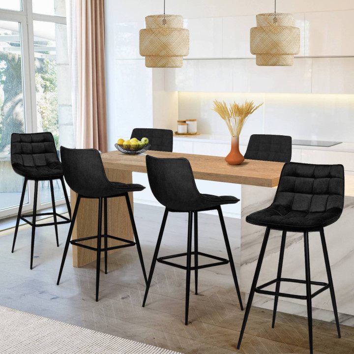 Set aus 6 Barhockern aus schwarzem Samt - MADY | IdMarket