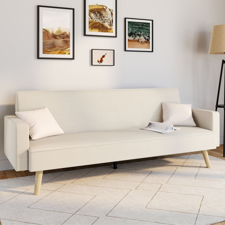 Skandinavisches gerades 3-Sitzer-Sofa, umwandelbar, LARS Cord beige