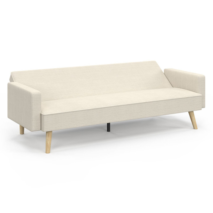 Divano letto scandinavo a 3 posti diritti LARS in velluto a coste beige