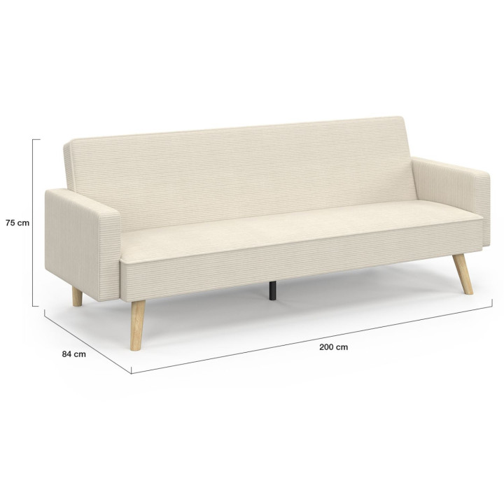 Skandinavisches gerades 3-Sitzer-Sofa, umwandelbar, LARS Cord beige