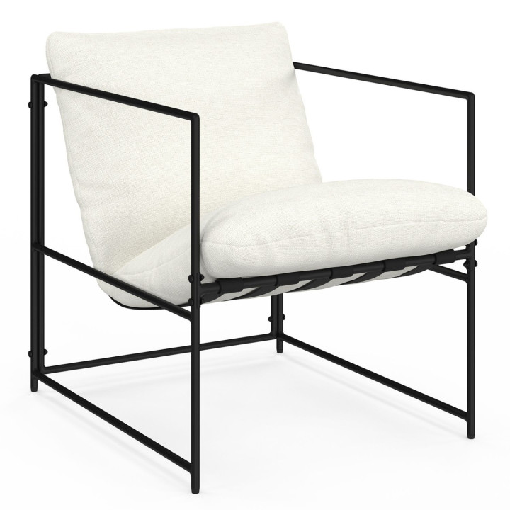Sillón tapizado ULYSSE con estructura de metal y cojín blanco