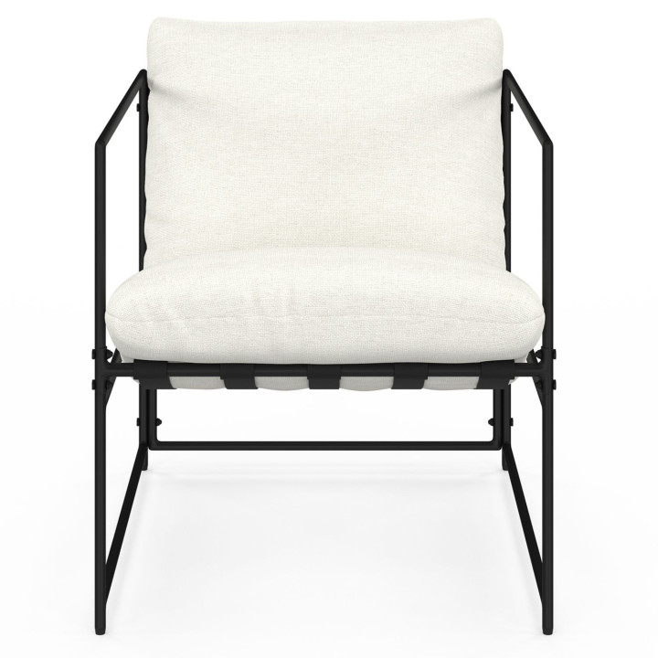 Fauteuil à sangles ULYSSE structure métal et coussin blanc