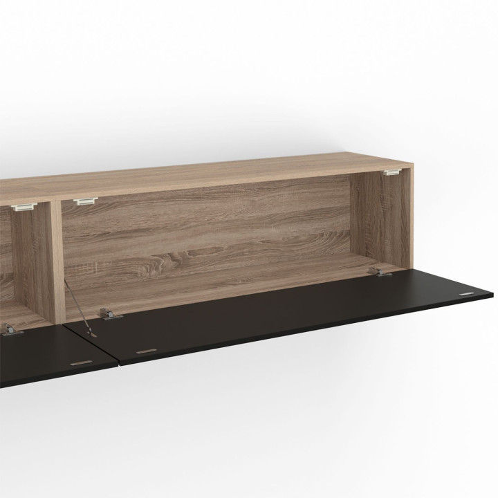 Mueble TV suspendido ELIO 300 cm 3 puertas madera y negro