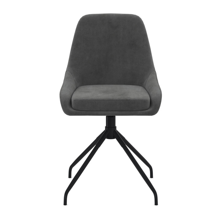 Set van 4 THALYA donkergrijze fluwelen draaistoelen met armleuningen