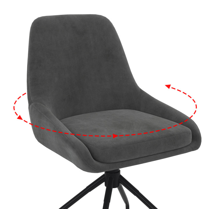 Set di 4 sedie girevoli in velluto grigio scuro THALYA con braccioli