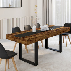 Mesa de comedor extensible en madera efecto envejecido y negro para 4-8 personas - PHOENIX | ID Market