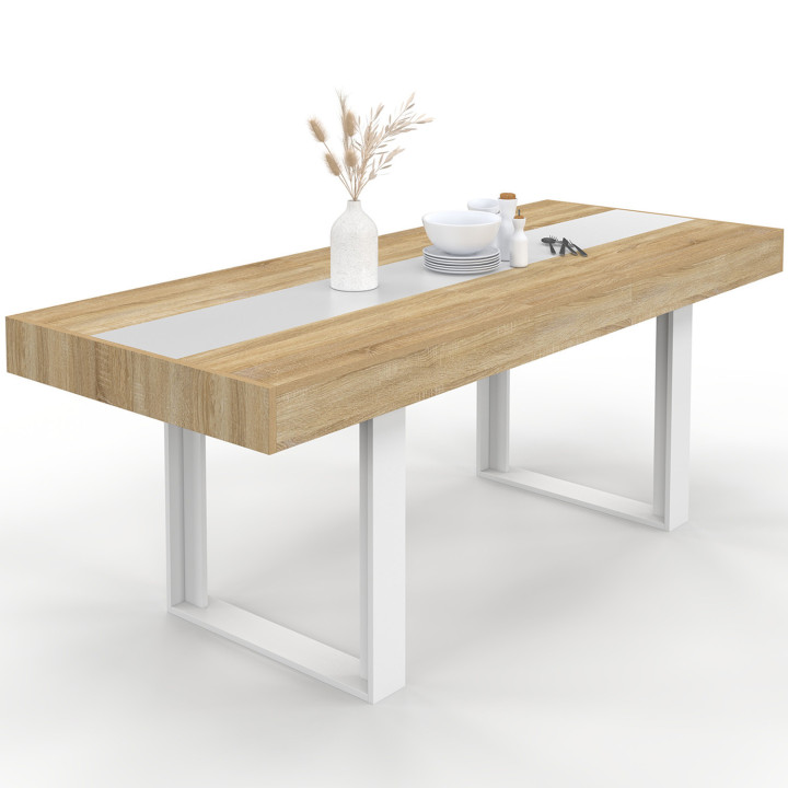Mesa de comedor extensible madera y blanco 6-10 personas - PHOENIX | ID Market