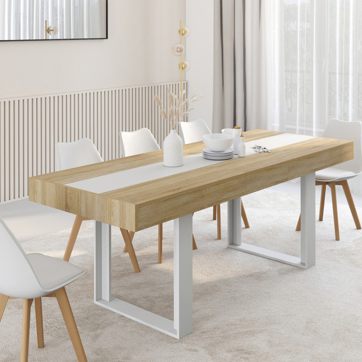 Tavolo da pranzo allungabile 4-8 persone in legno e bianco - PHOENIX