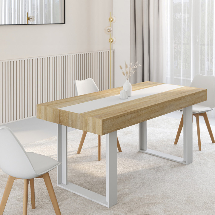 Mesa de comedor extensible madera y blanco 6-10 personas - PHOENIX | ID Market