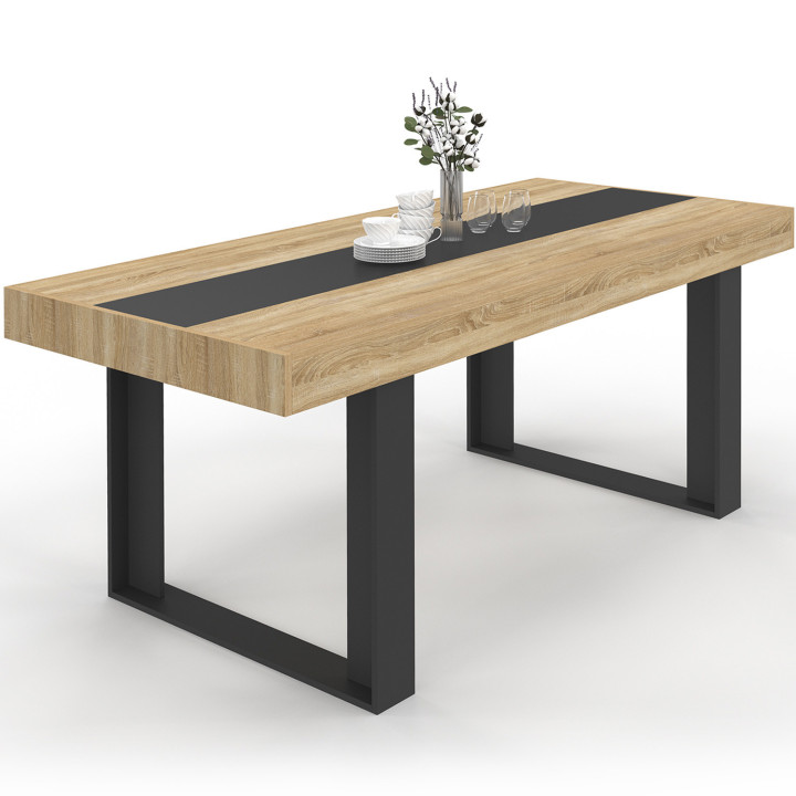 Mesa de comedor industrial de madera y negro para 10 personas 200 cm - PHOENIX | ID Market