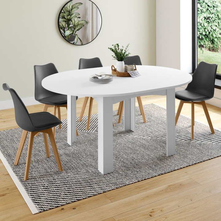 Table à manger extensible ronde DONA 4-8 personnes blanc 110-150 cm