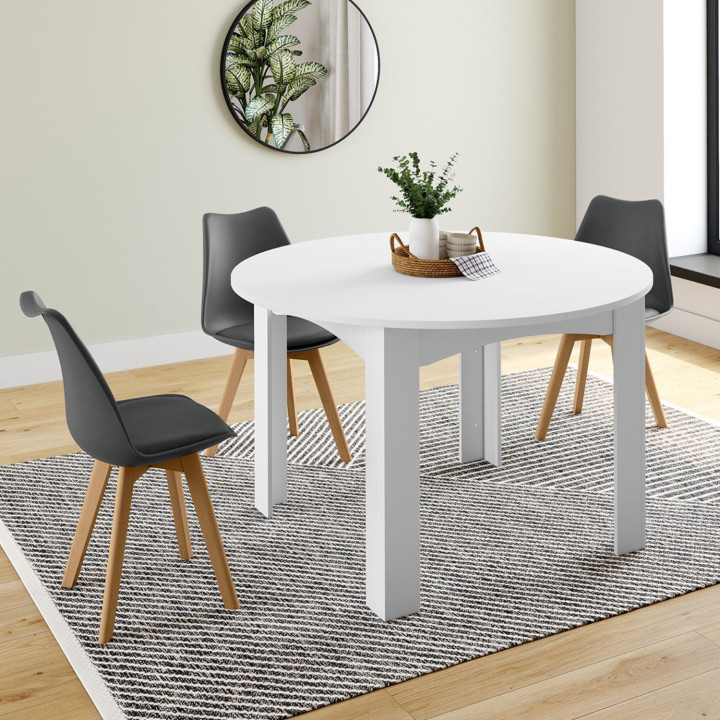Mesa de comedor redonda extensible blanca 4-8 personas - DONA | ID Market