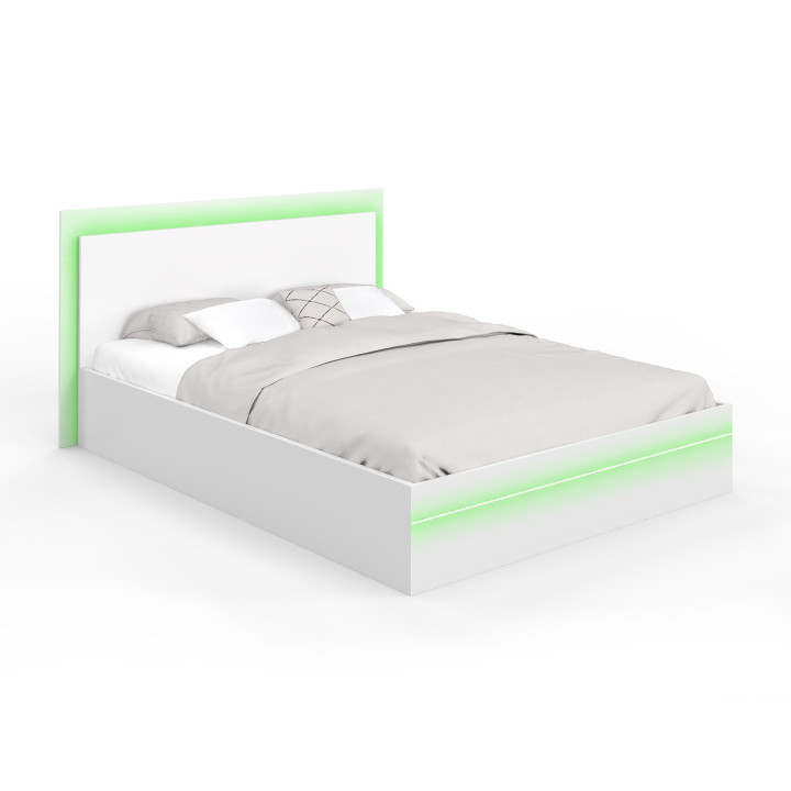 Doppelbett CHARLIE 140 x 190 cm mit Bettkasten und integrierten LEDs weiß