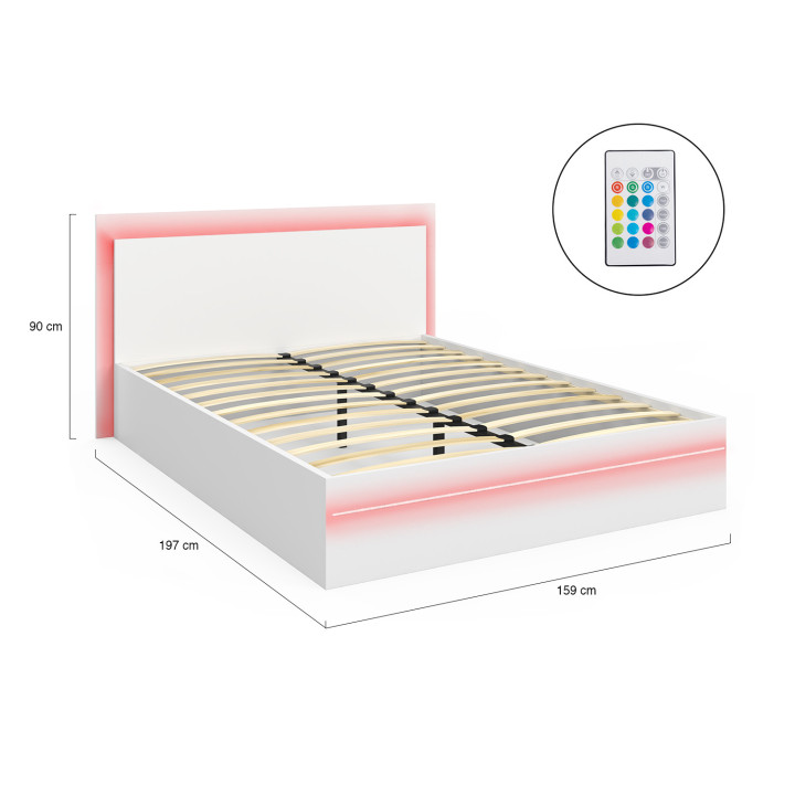 Letto matrimoniale CHARLIE 140 x 190 cm con rete a doghe e LED bianchi integrati